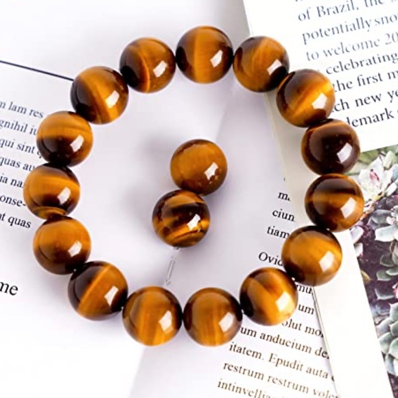 Natural Yellow Tiger's Eye Bracelet 12mm or 14mm - Picture 2 of 8